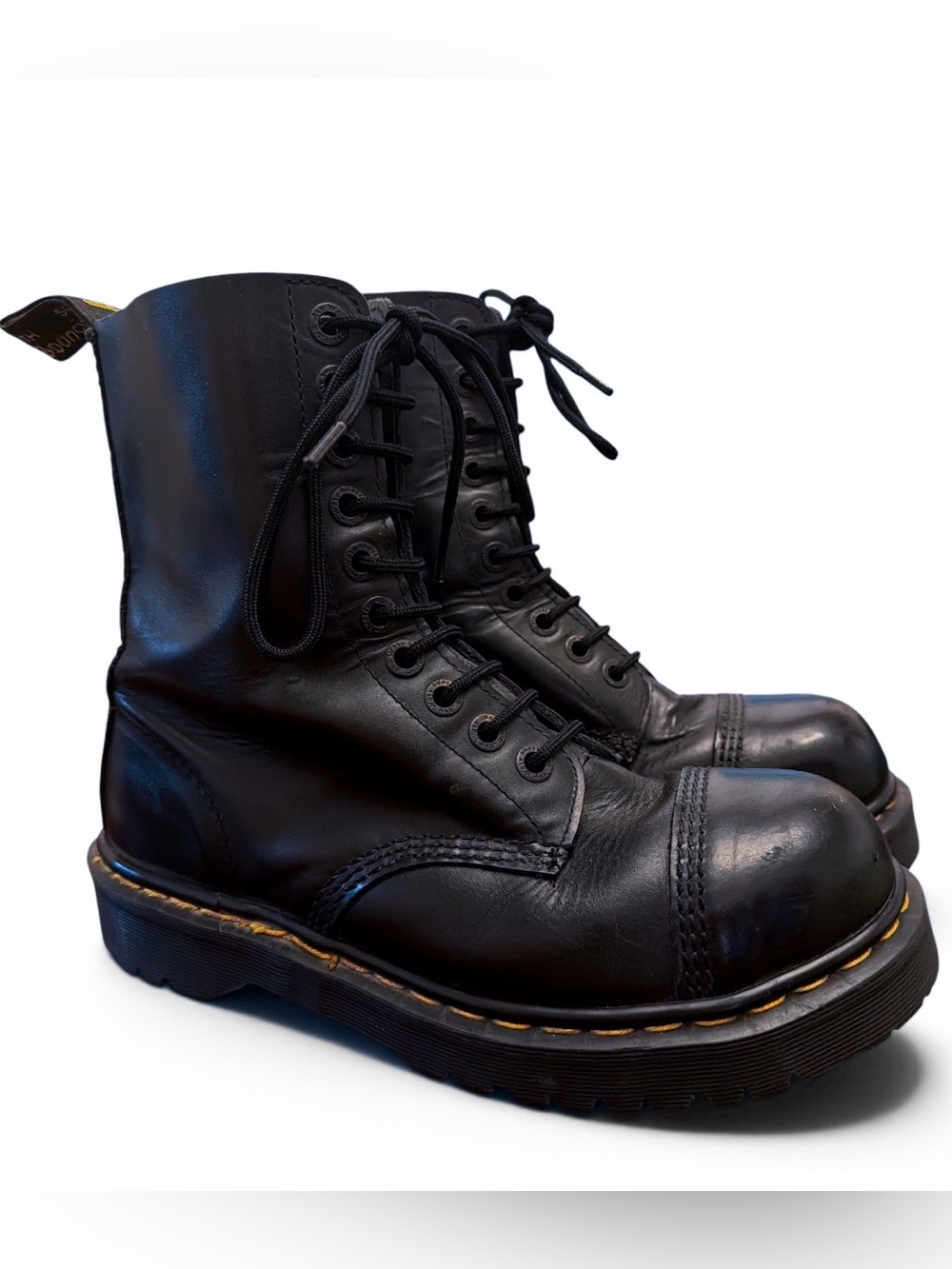 VTG 90s Dr Martens Made In England 10-Eye Stitched Steel Toe Boots UK 7